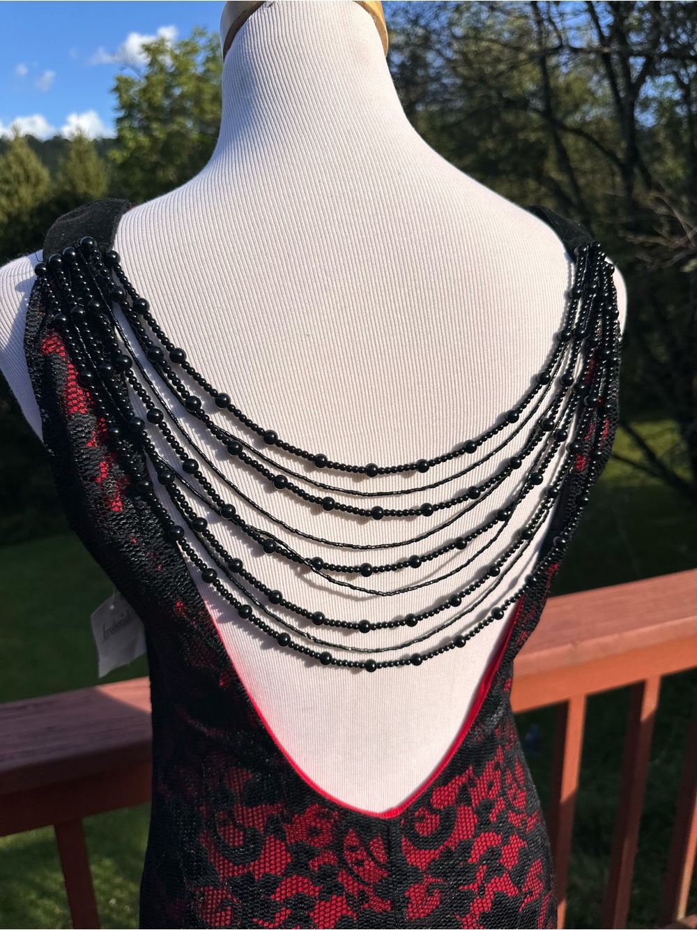 Frederick's of Hollywood Red & Black Lace Backless Beaded-Chain Mini Dress NWT - Picture 5 of 8